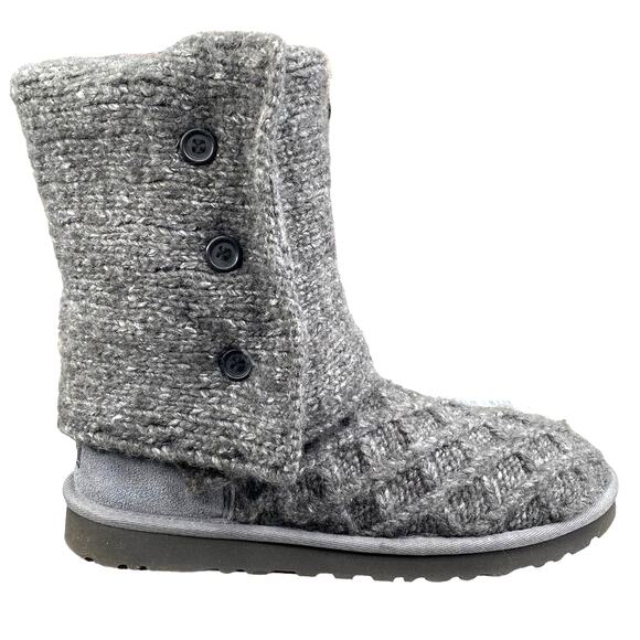 UGG Women's Cardy Grey Lattice Knit Pull On Winter Boot Size US 8 - Picture 1 of 12